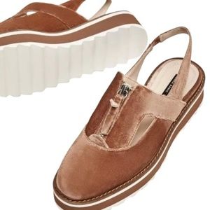 ZARA PINK VELVET SLINGBACK BROUGUES WOMEN’S SHOE